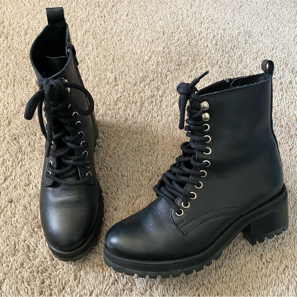 Steve Madden Geneva Combat Boot, Black Leather, size 7 - Picture 3 of 14